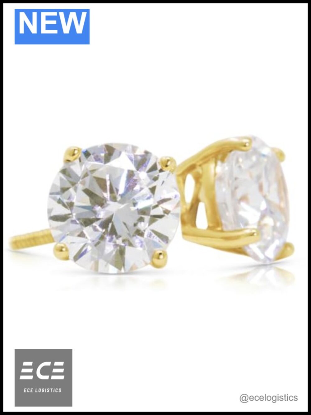 14K Yellow Gold Lab Grown Diamond Stud Earrings 1CT Screw Back